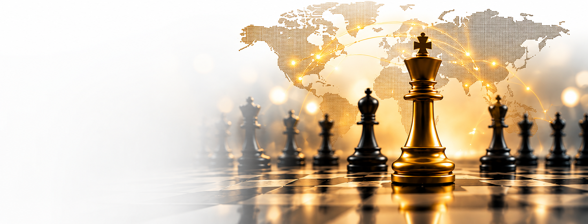 Golden chess king on a global chessboard